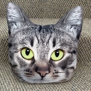 Gray Cat Face Plush Pillow